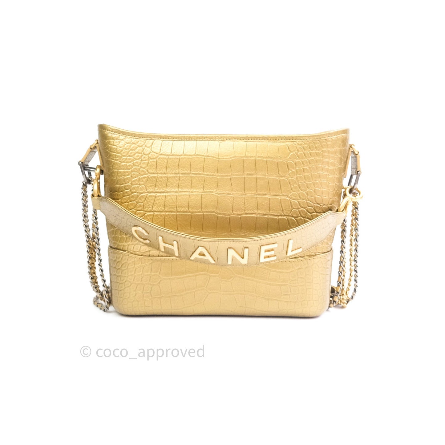 Chanel Crocodile Embossed Calfskin Medium Gabrielle Cocodile Hobo Gold