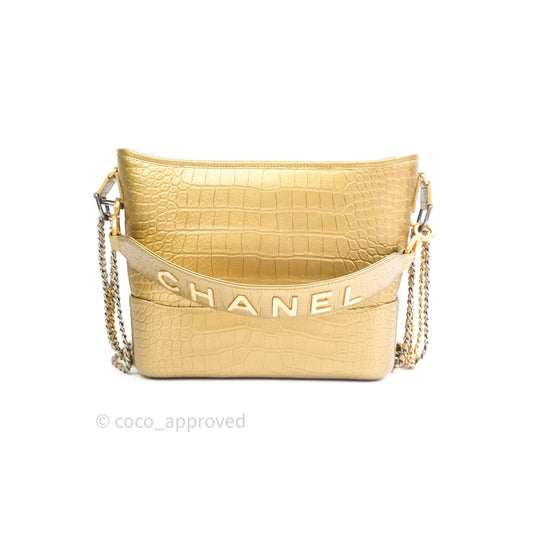 Chanel Crocodile Embossed Calfskin Medium Gabrielle Cocodile Hobo Gold