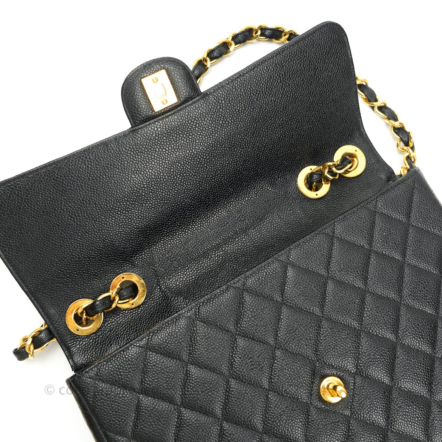 Chanel Classic Vintage Jumbo Single Flap Black Caviar 24K Gold Hardware