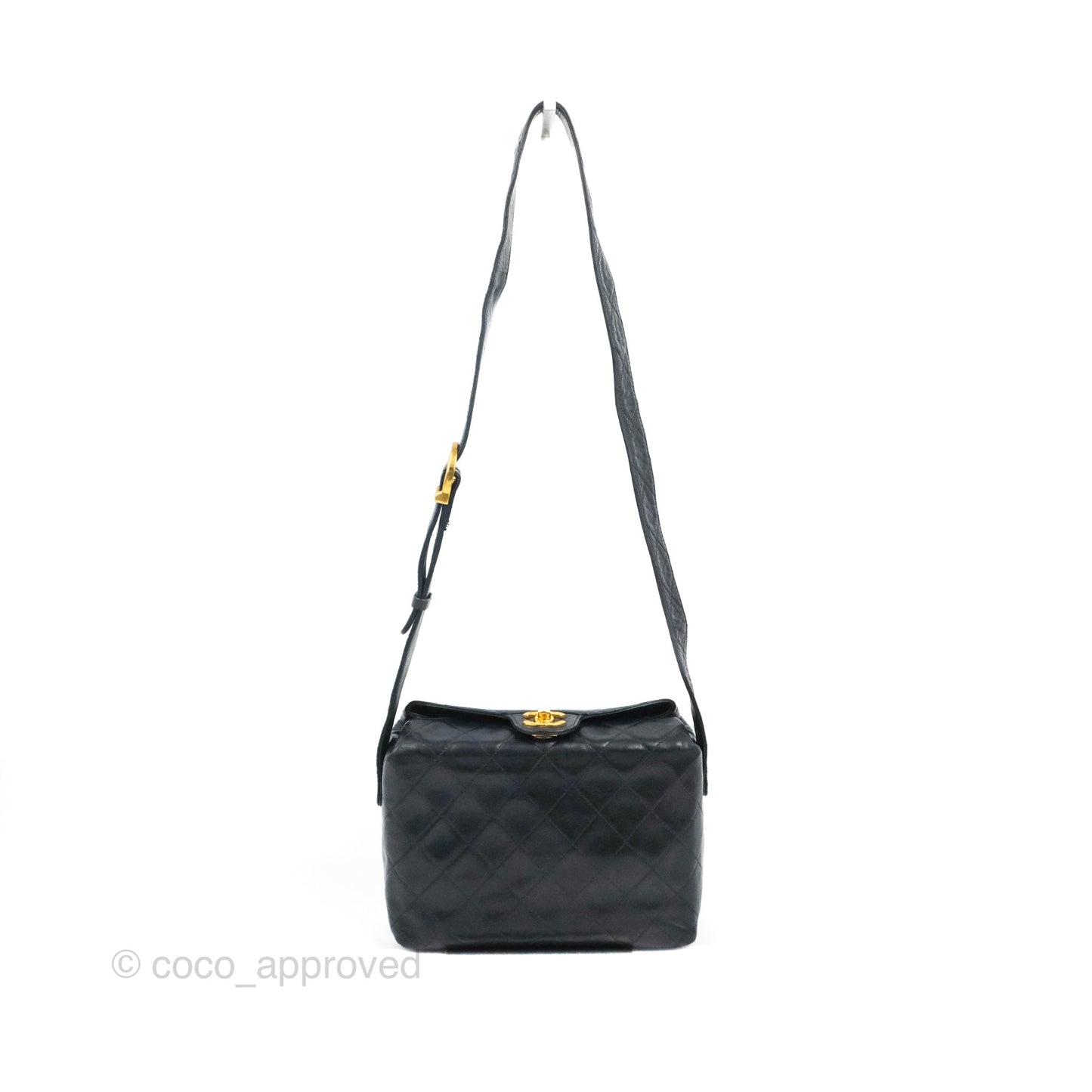Chanel Vintage CC Box Shoulder Bag Navy Lambskin Gold Hardware
