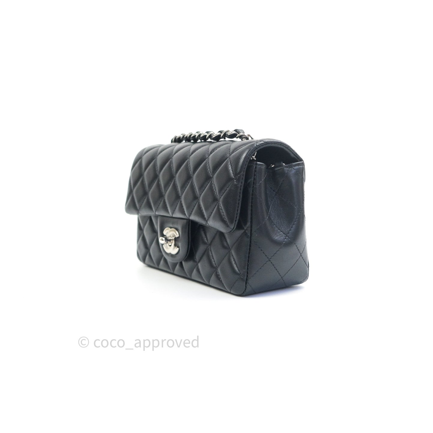 Chanel Quilted Mini Rectangular Black Lambskin Silver Hardware