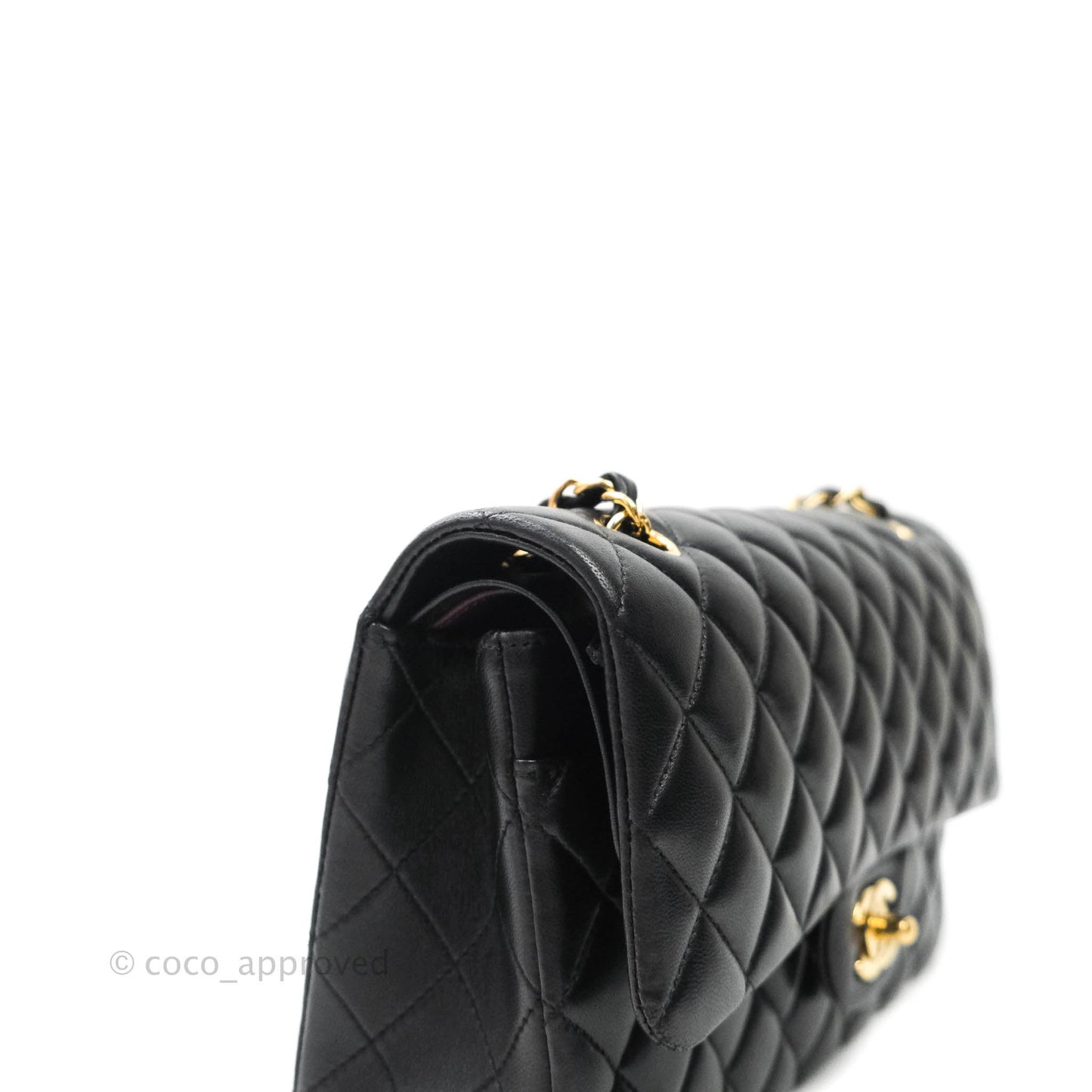 Chanel Classic M/L Medium Double Flap Bag Black Lambskin Gold Hardware