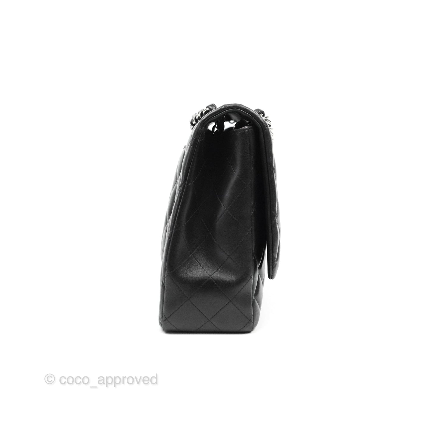Chanel Quilted Single Flap Maxi Flap Black Lambskin Silver Hardware