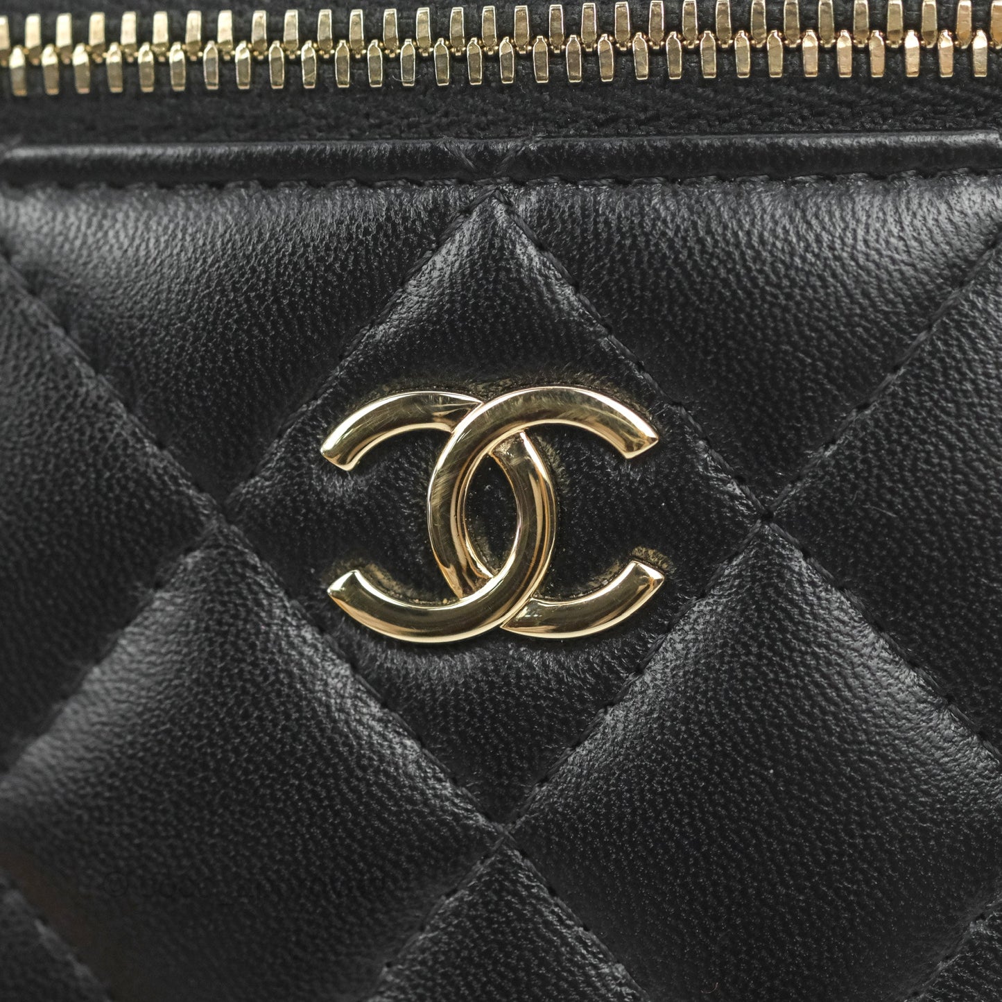 Chanel Mini Top Handle Vanity With Chain Black Lambskin Gold Hardware