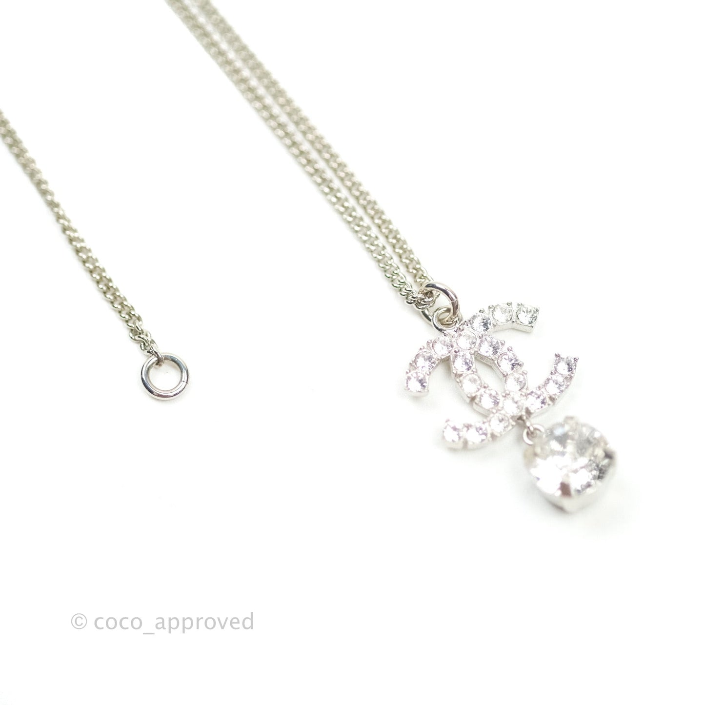 Chanel Crystal Silver CC Drop Necklace 18S