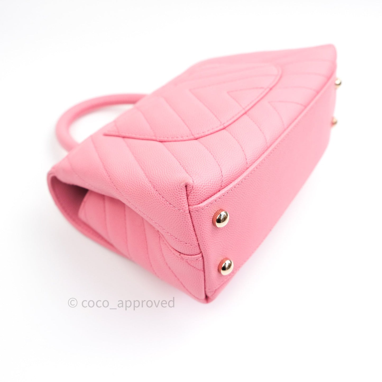 Chanel Mini Coco Handle Chevron Pink Caviar Quilted Gold Hardware