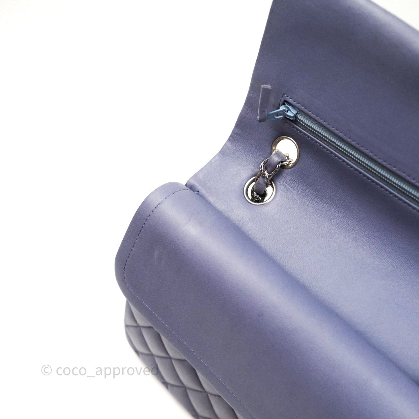 Chanel Classic M/L Medium Double Flap Lavender Blue Silver Hardware