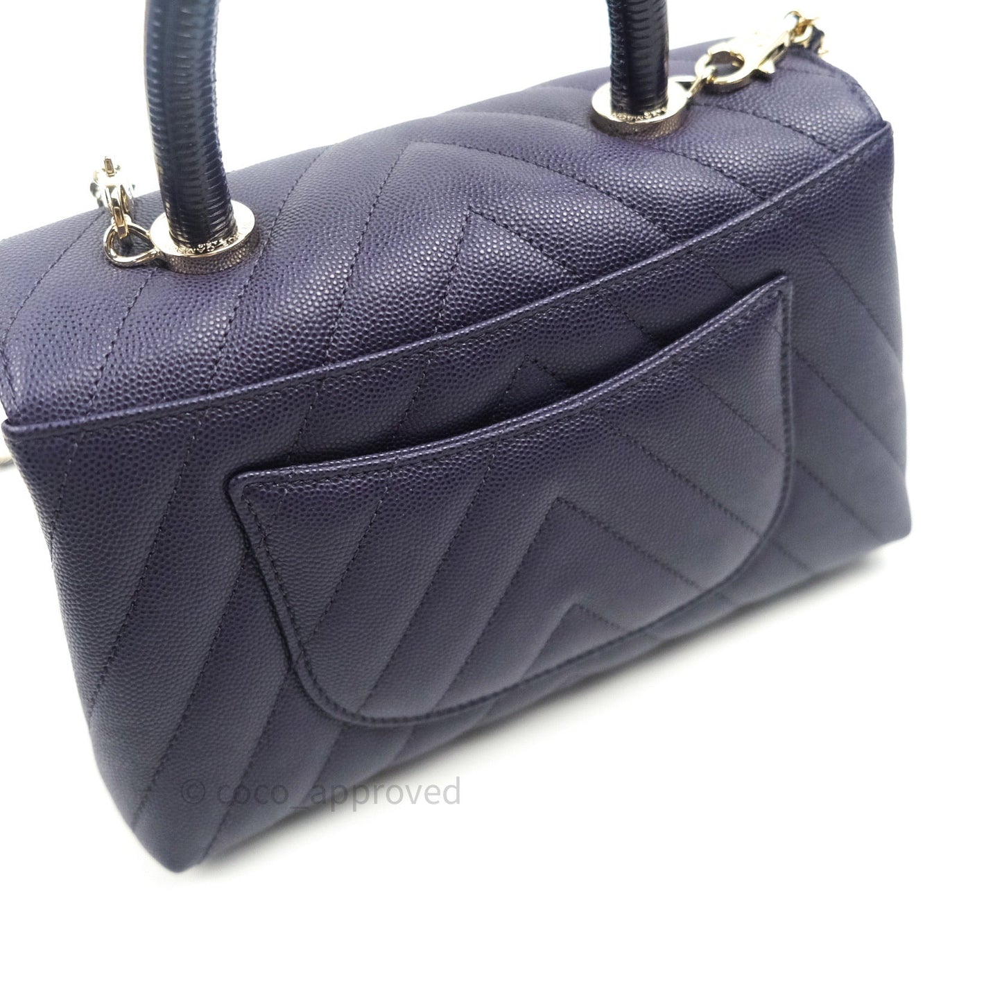 Chanel Mini Coco Handle Chevron Purple Caviar Quilted Gold Hardware
