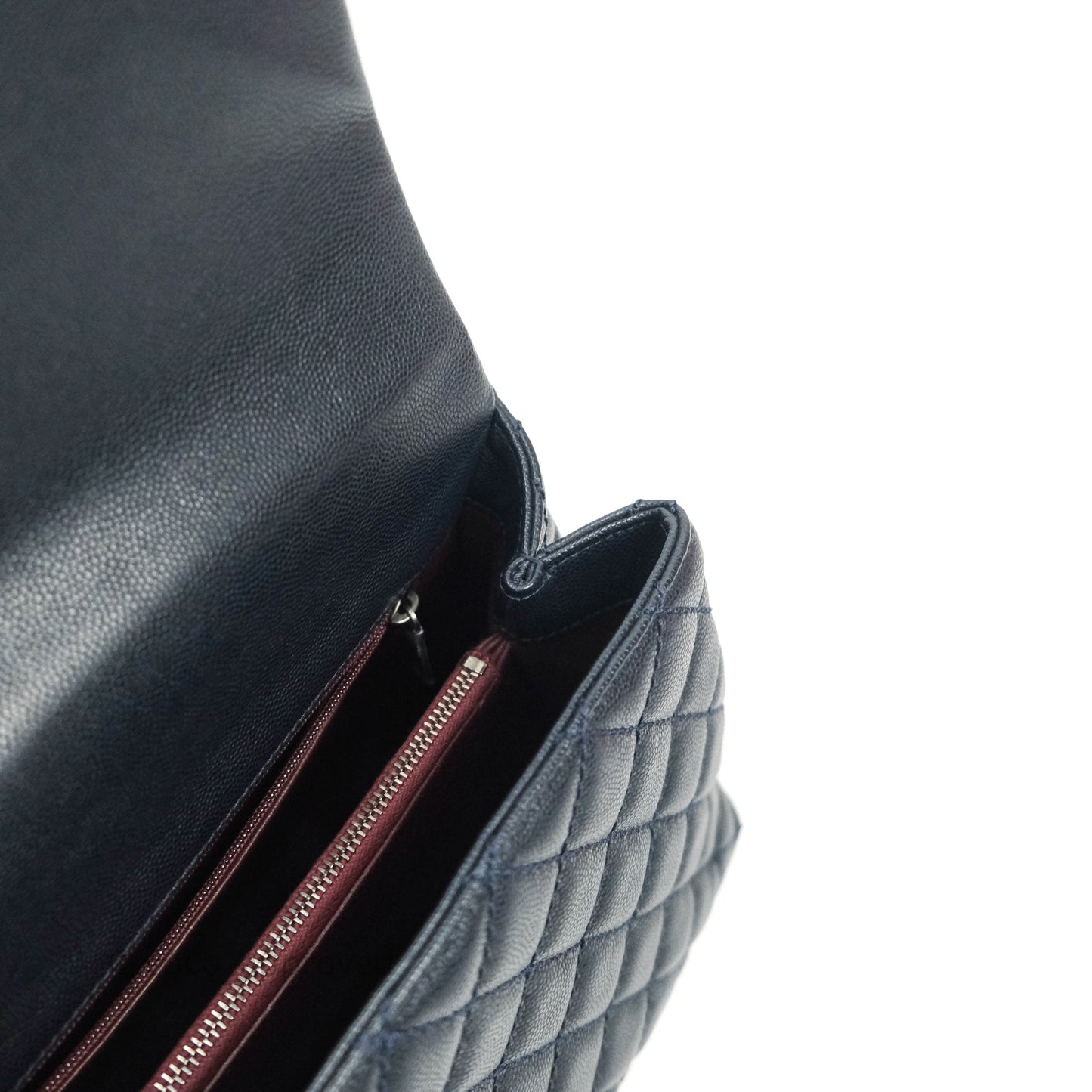 Chanel Small Coco Handle Quilted Navy Caviar Lizard Handle Ruthenium Hardware