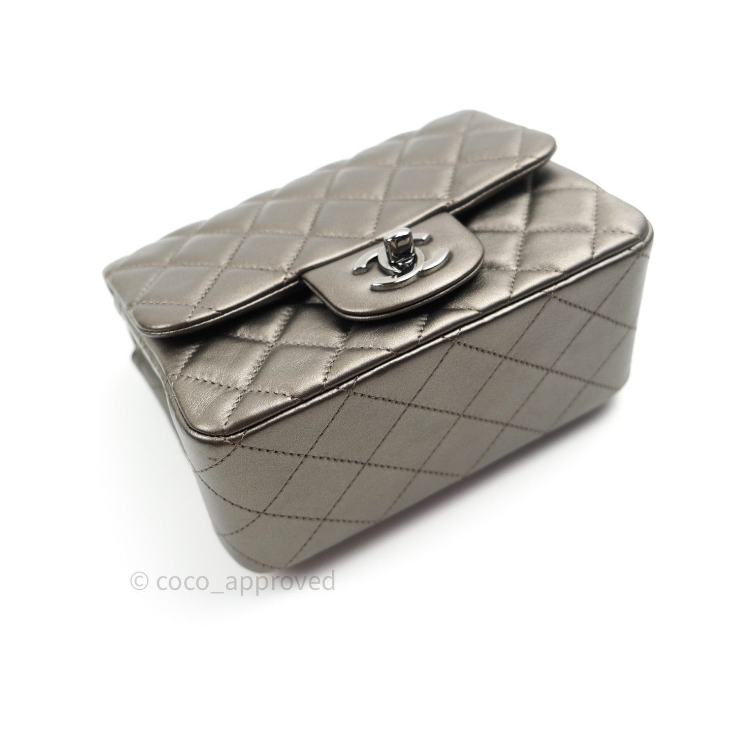 Chanel Mini Square Metallic Dark Grey Lambskin Dark Silver Hardware