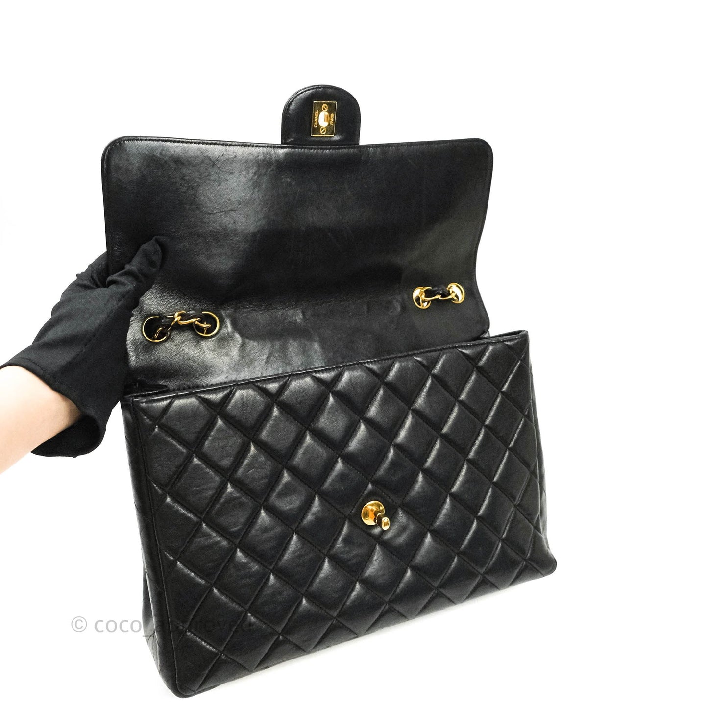 Chanel Vintage XL Jumbo Single Flap Black Lambskin 24K Gold Hardware
