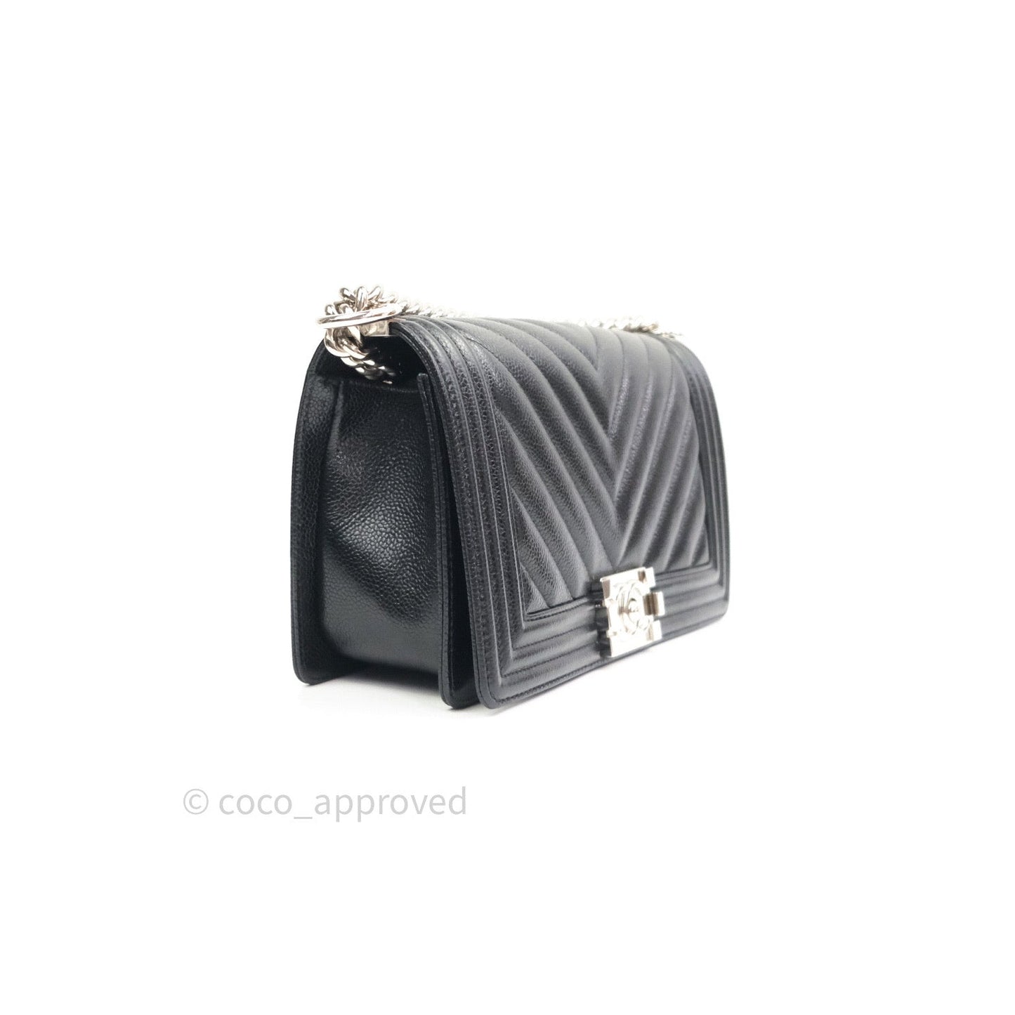 Chanel Boy Chevron Medium Black Caviar Silver Hardware