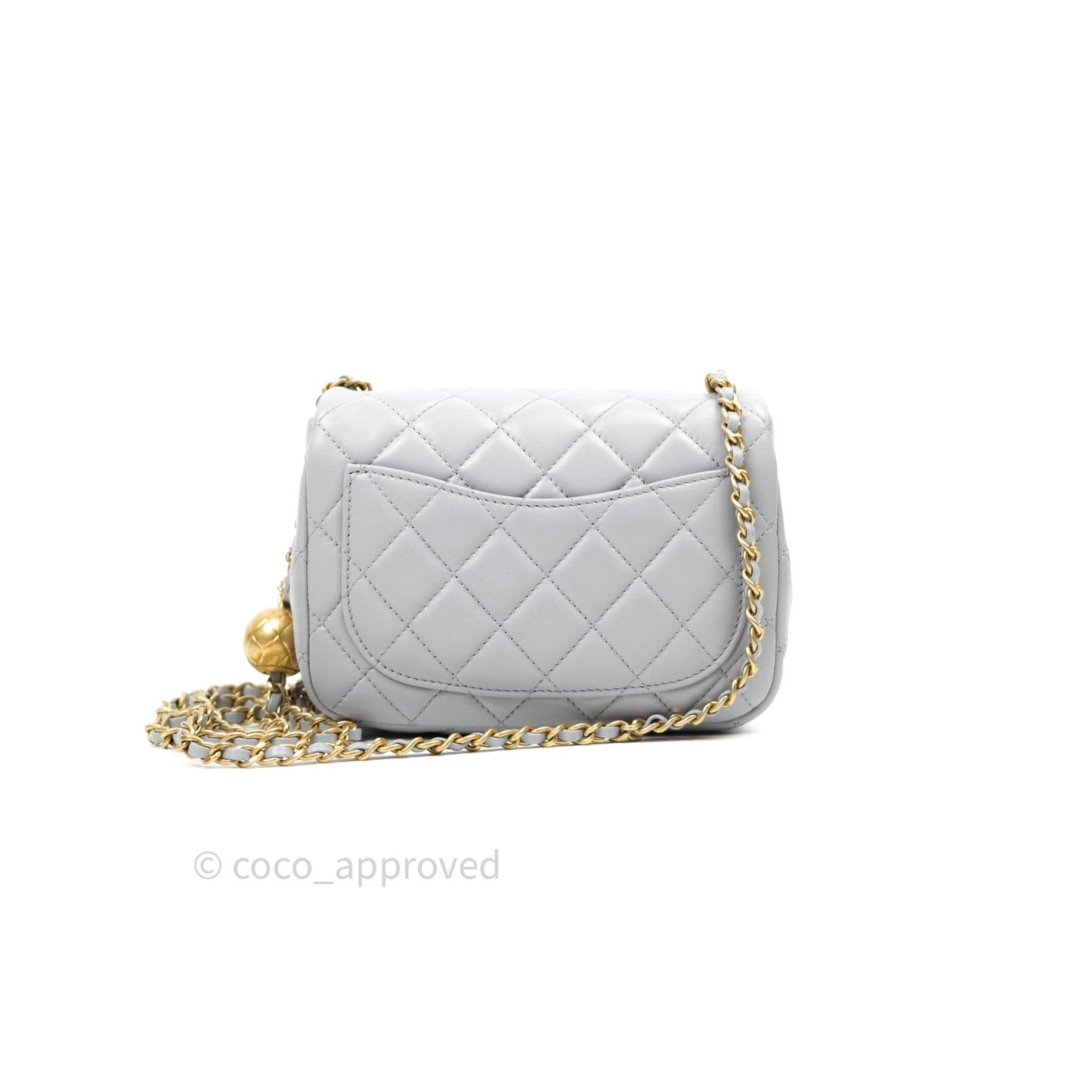 Chanel Mini Square Pearl Crush Quilted Grey Lambskin Gold Hardware