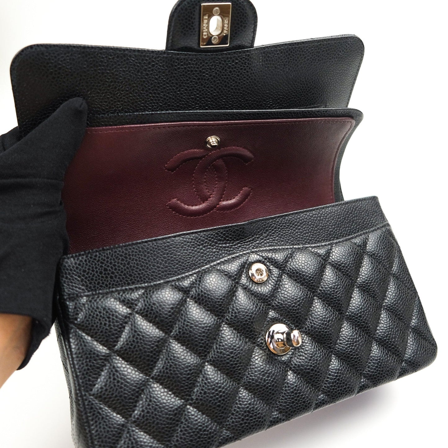 Chanel Quilted S/M Small Classic Flap Black Caviar Silver Hardware