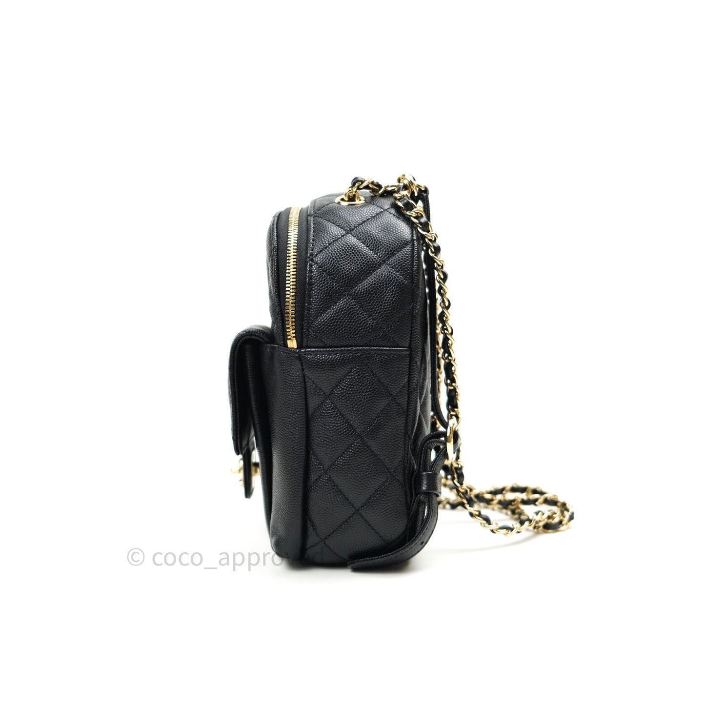 Chanel Quilted Small CC Day Backpack Black Caviar Light Gold Hardware