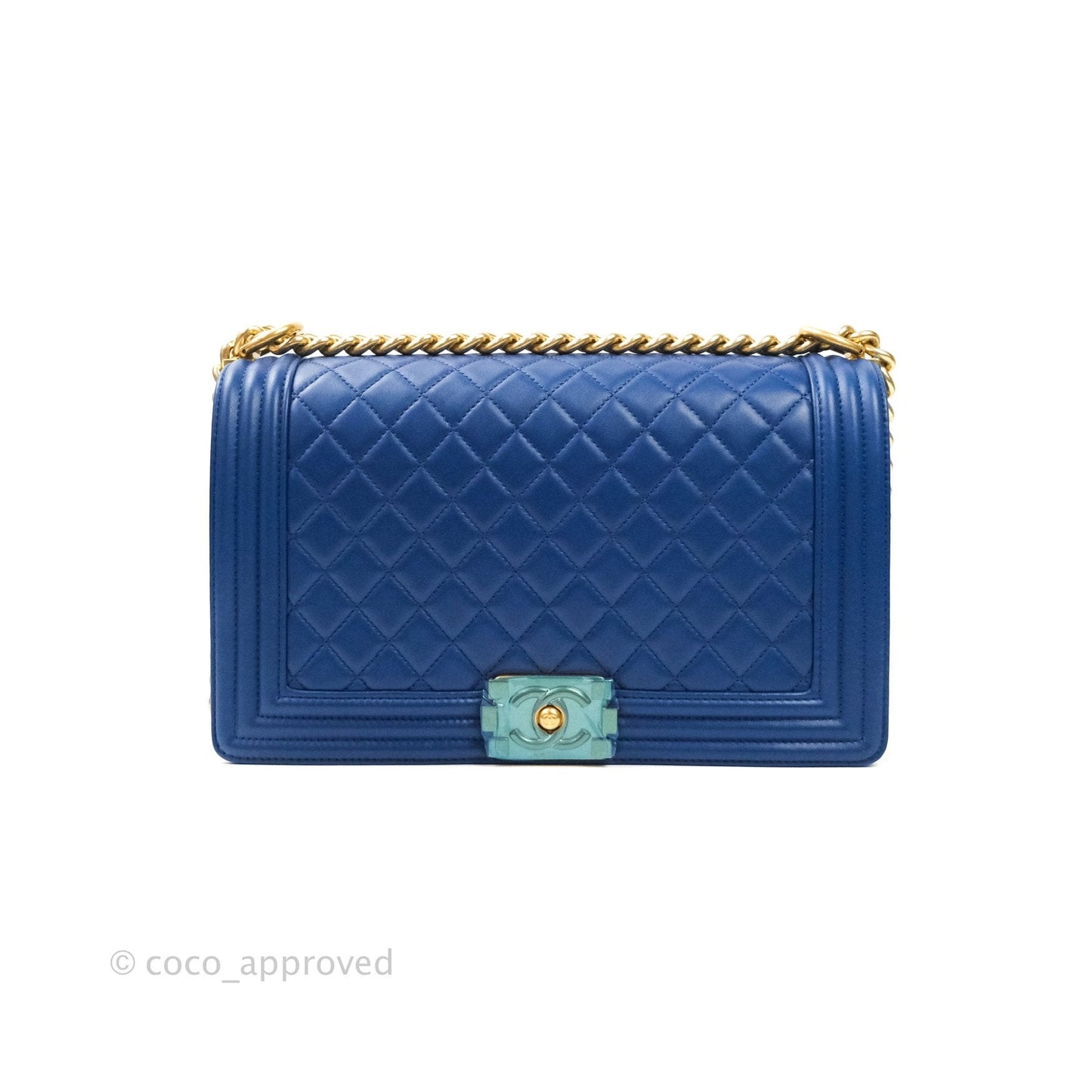 Chanel Boy New Medium Quilted Blue Lambskin Aged Gold Hardware