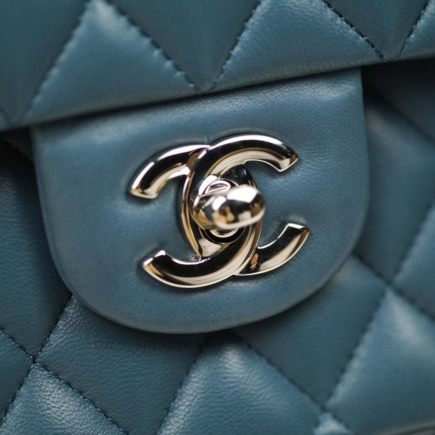 Chanel Classic M/L Lambskin Medium Double Flap Teal Blue Silver Hardware