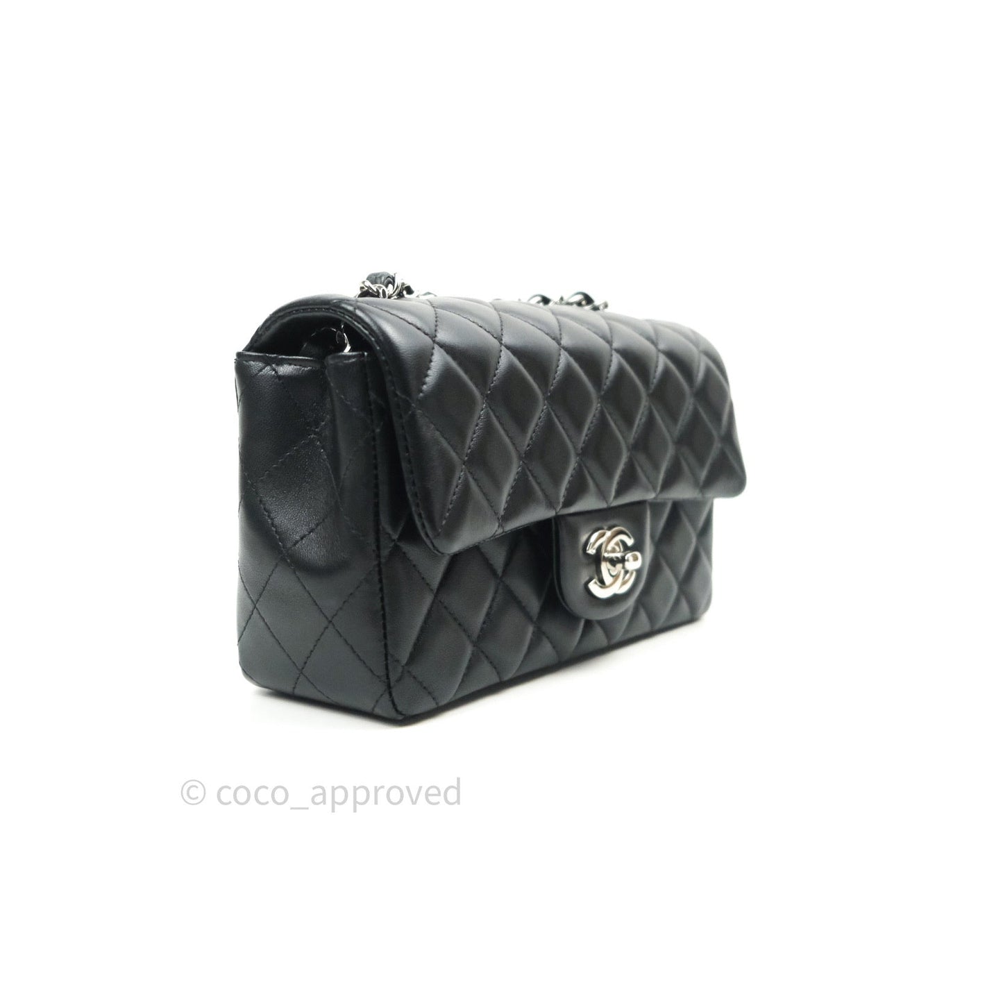 Chanel Quilted Mini Rectangular Black Lambskin Silver Hardware