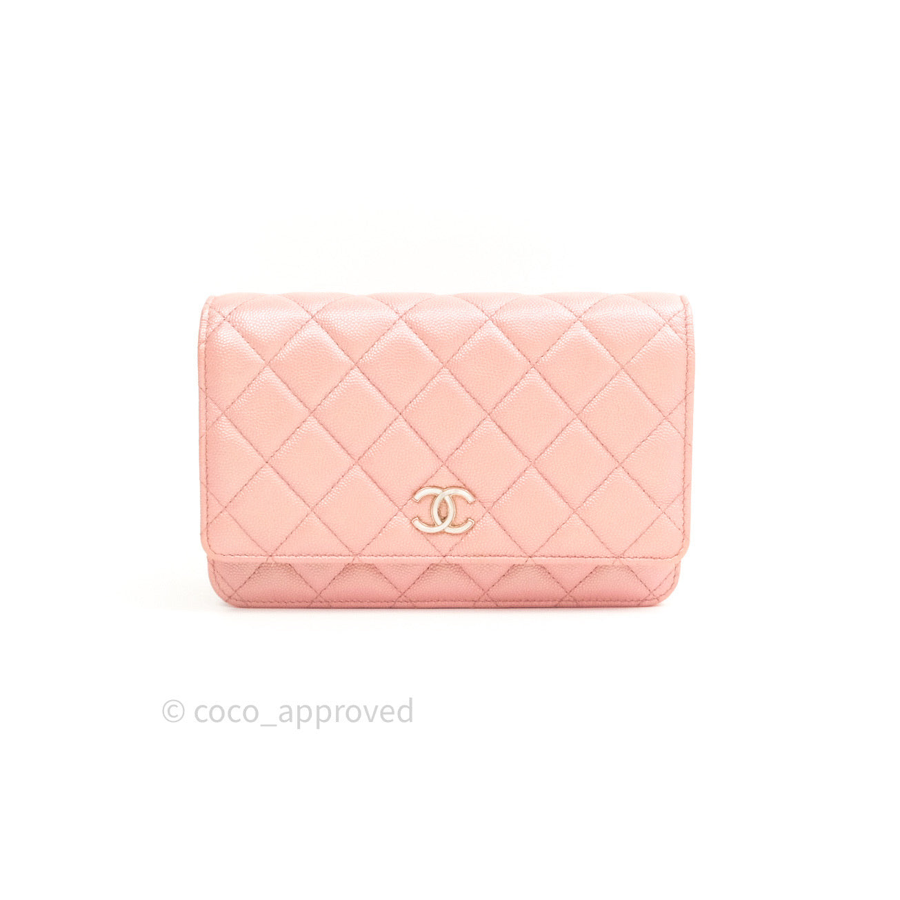 Chanel Quilted Wallet on Chain WOC Iridescent Pink Caviar Gold Hardware 19S
