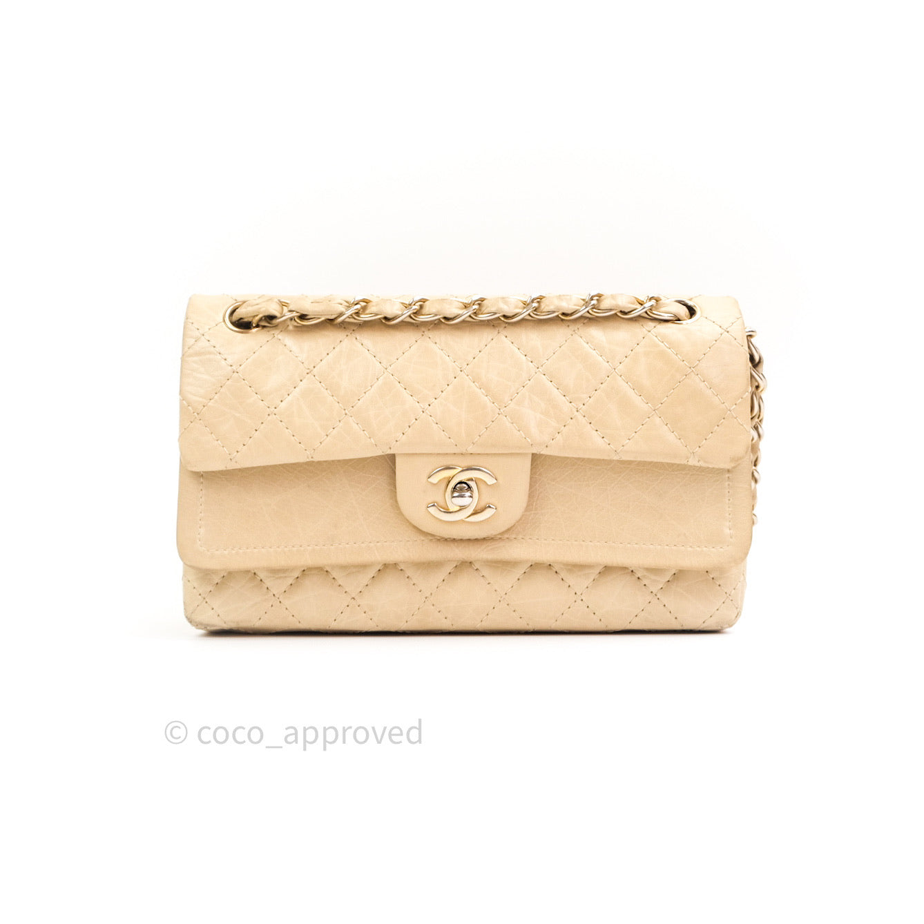 Chanel Vintage Medium Light Beige Calfskin Gold Hardware