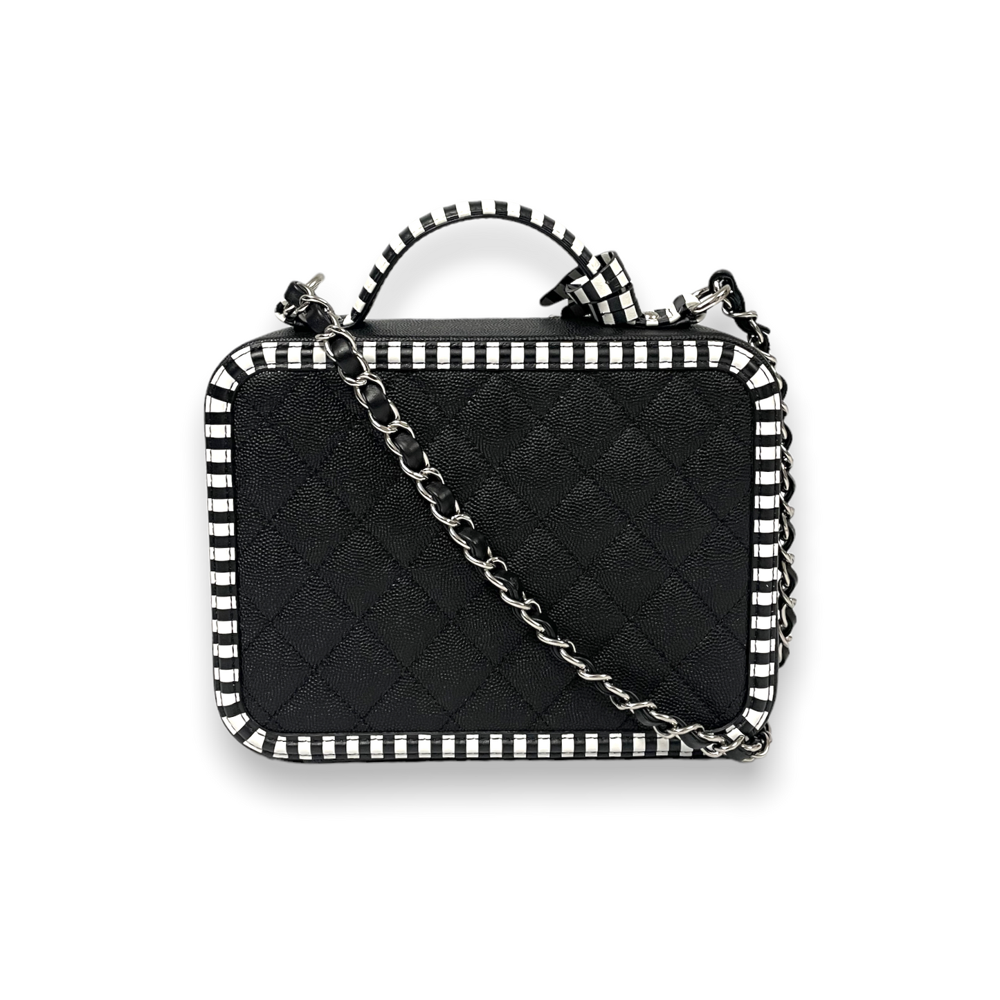 Luxury Chanel Filigree Vanity Case Small Black Caviar Silver