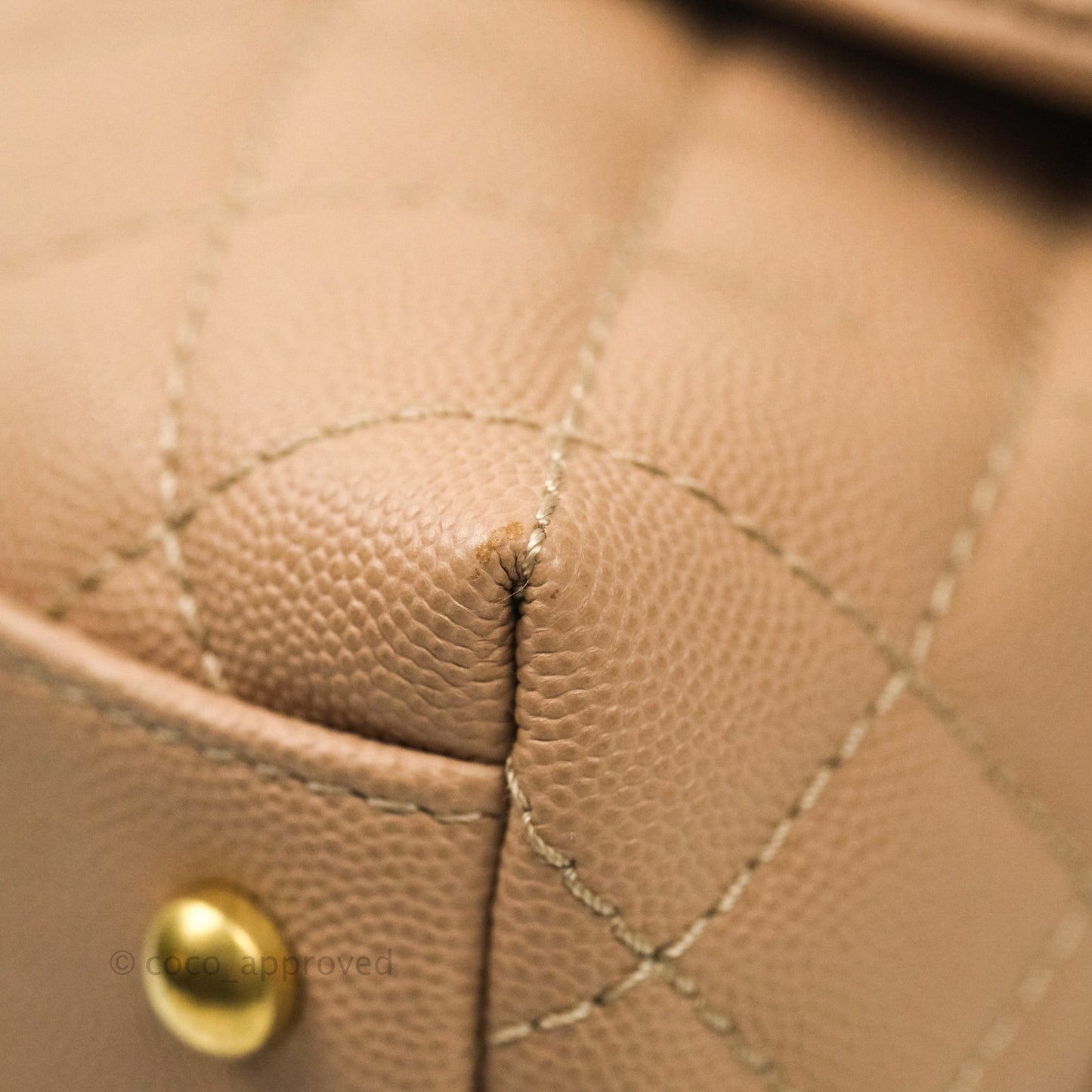 Chanel Small Coco Handle Quilted Beige Caviar Aged Gold Hardware