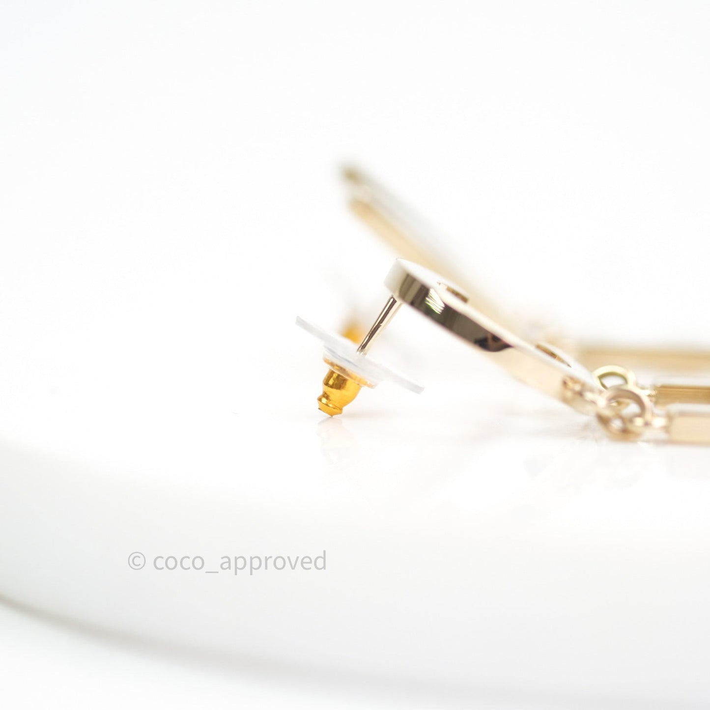 Chanel Letter Cha-Nel Logo Drop Earrings Gold