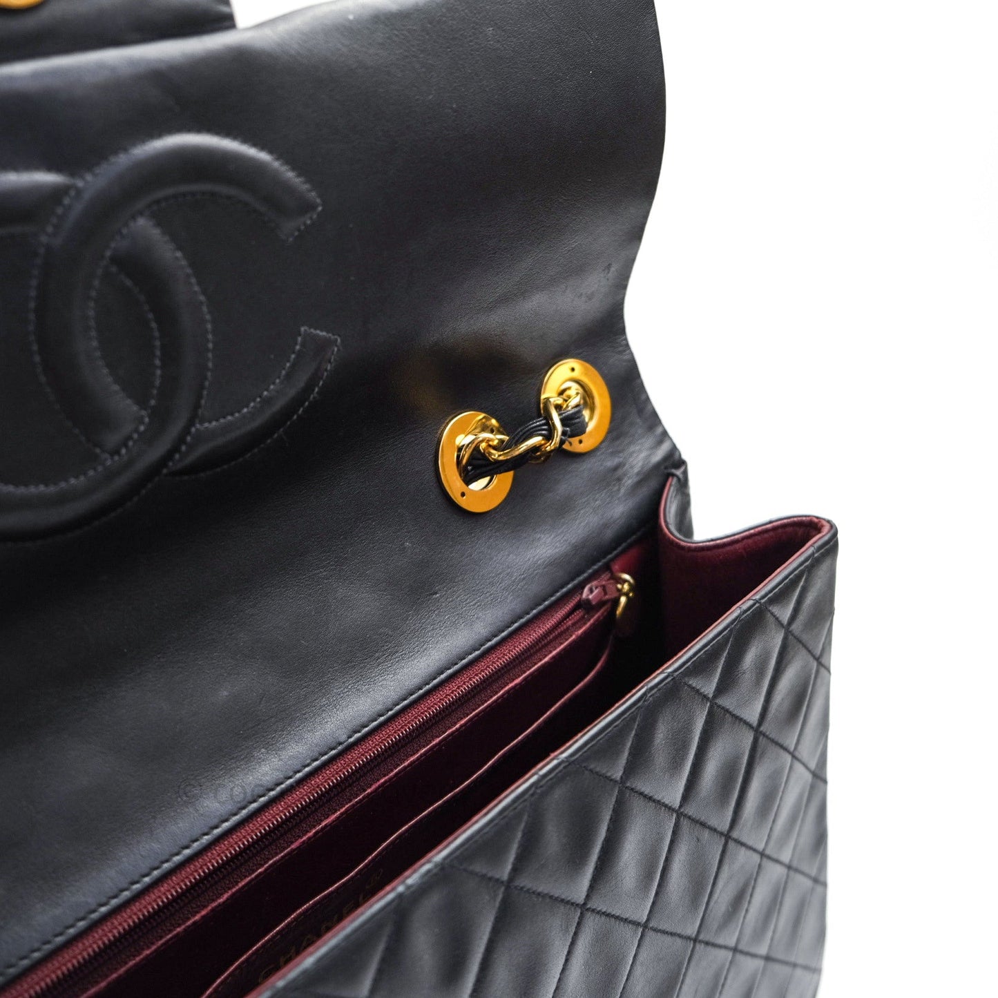 Chanel Vintage XL Jumbo Single Flap Black Lambskin 24K Gold Hardware