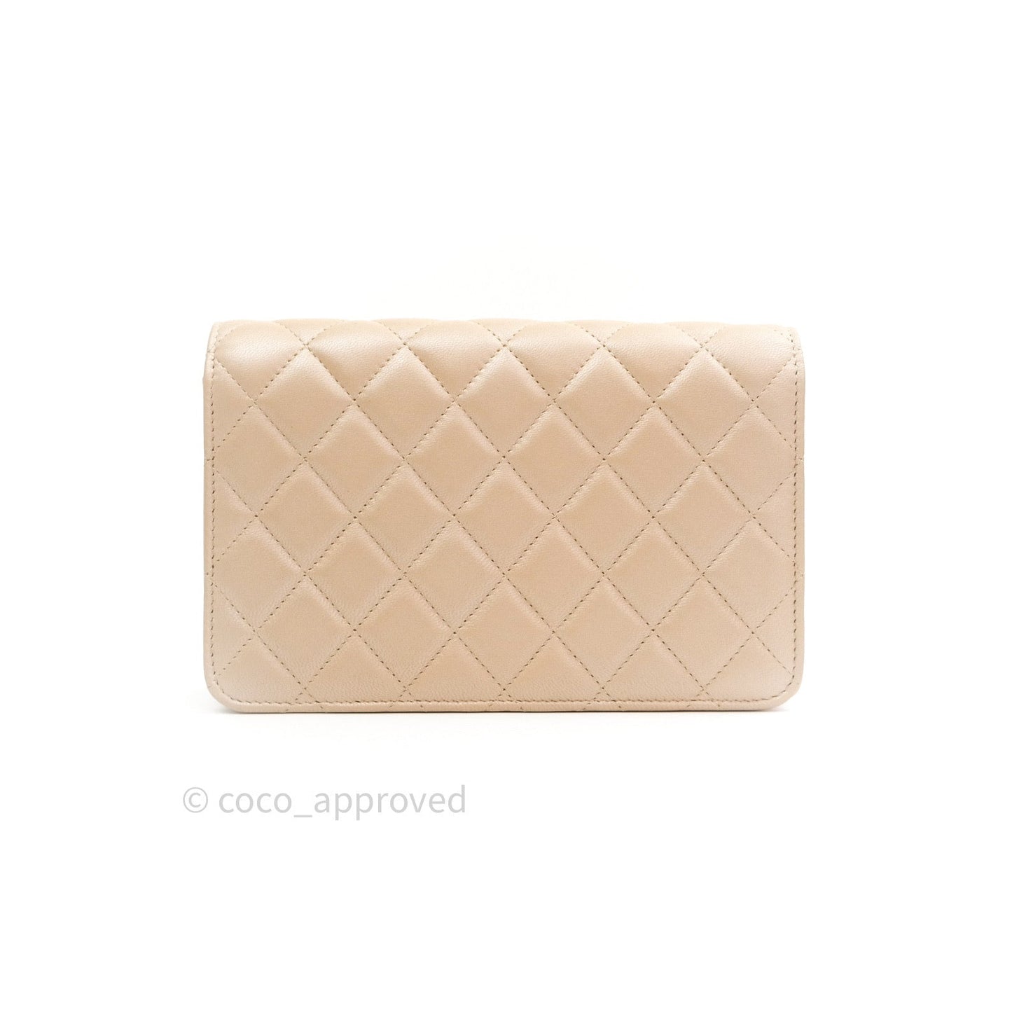 Chanel Quilted Beige Iridescent Lambskin Pearl Wallet On Chain WOC