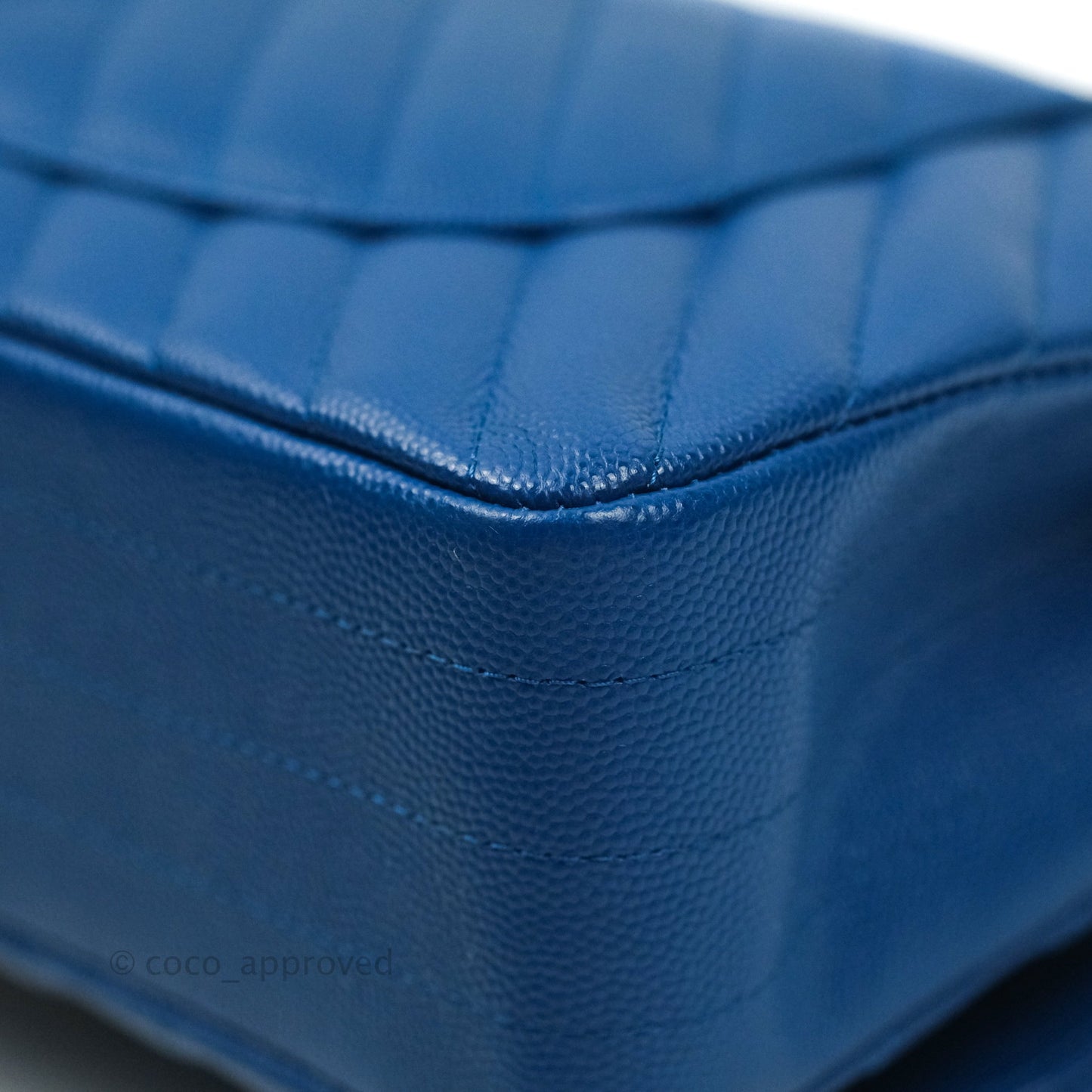 Chanel Classic Chevron M/L Medium Double Flap Blue Caviar Silver Hardware