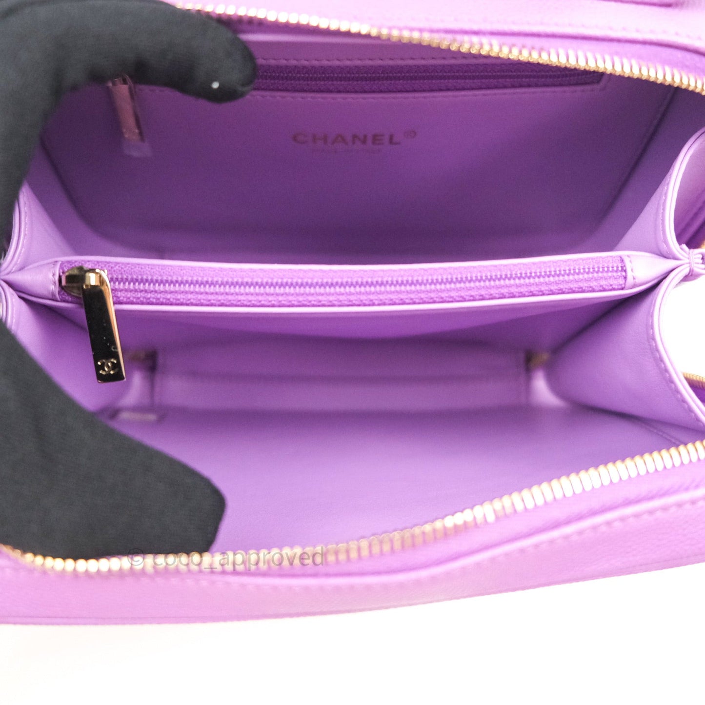 Chanel Quilted Medium CC Filigree Vanity Case Purple Caviar Gold Hardware