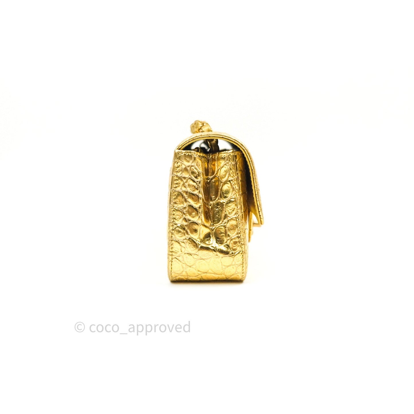 Chanel Gold Metallic Calfskin Crocodile Embossed Rectangular Mini Flap