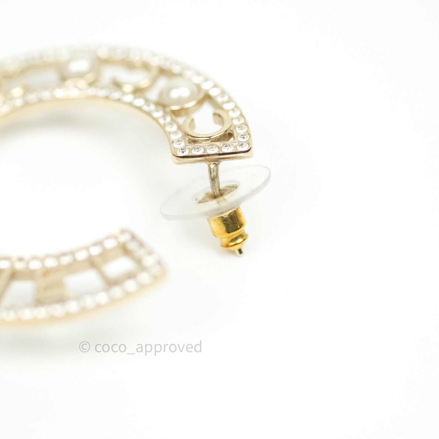 Chanel Crystal Pearl Bow-tiful CC Hoop Earrings Gold