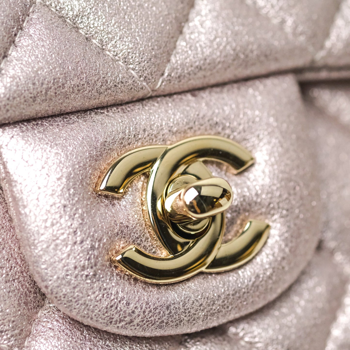 Chanel Metallic Rose Gold Goatskin Quilted Mini Rectangular Flap 14B