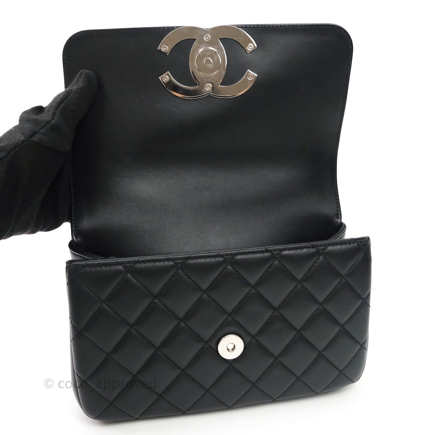 Chanel Quilted Small CC Filigree Flap Black Lambskin So Black Hardware