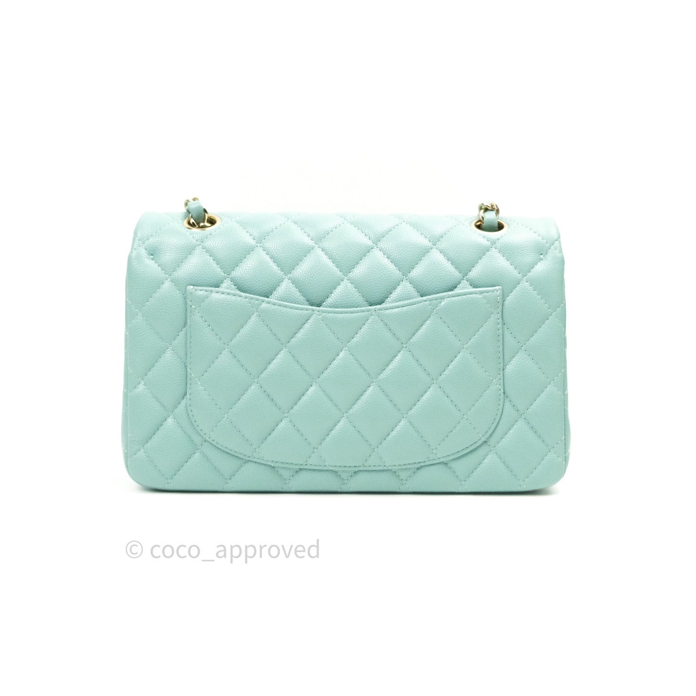 Chanel Classic Small S/M Flap Tiffany Blue Caviar Light Gold Hardware