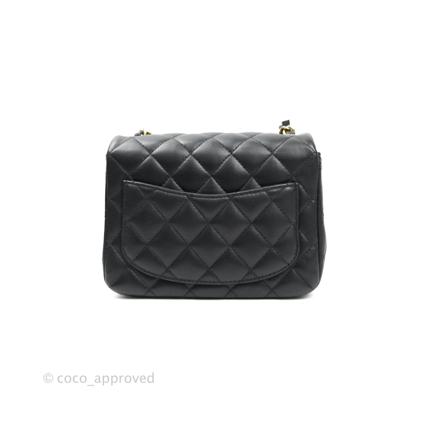 Chanel Mini Square Black Lambskin Aged Gold Hardware