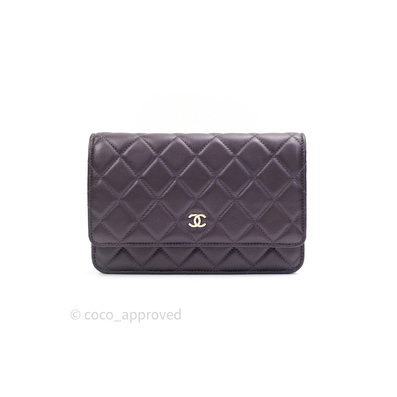 Chanel Quilted Wallet on Chain WOC Metallic Purple Light Gold Hardware