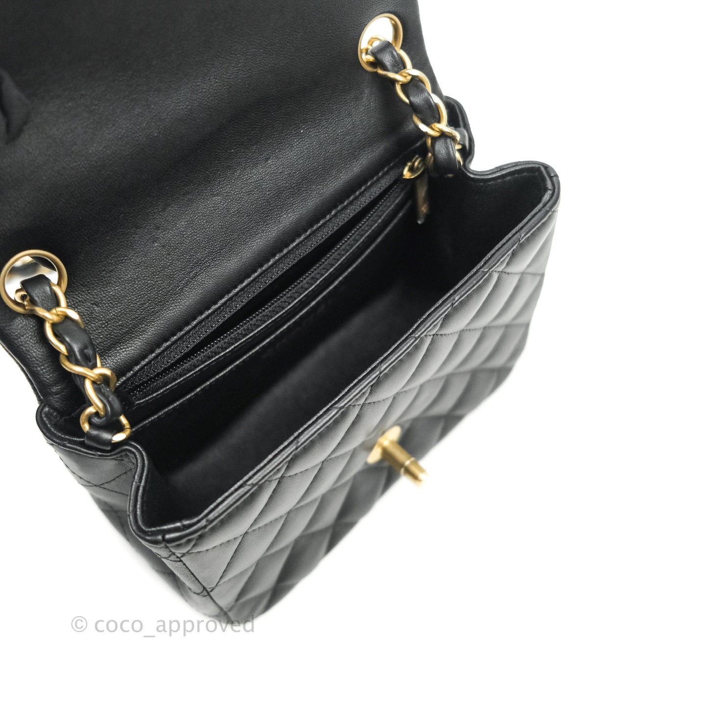 Chanel Mini Square Black Lambskin Aged Gold Hardware