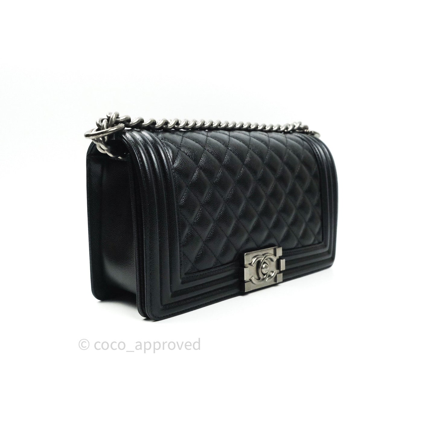 Chanel Boy Quilted Medium Black Caviar Ruthenium Hardware