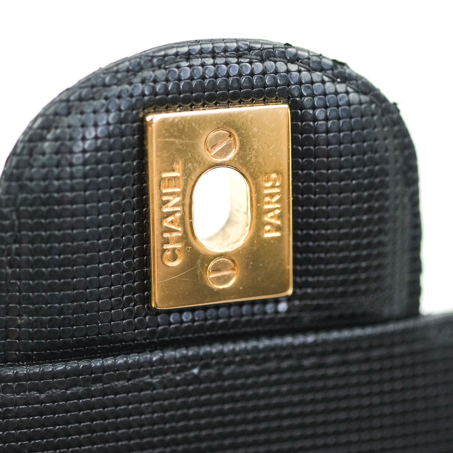 Chanel Metallic Calfskin Quilted Pixel Effect Mini Rectangular Flap Black Gold Hardware