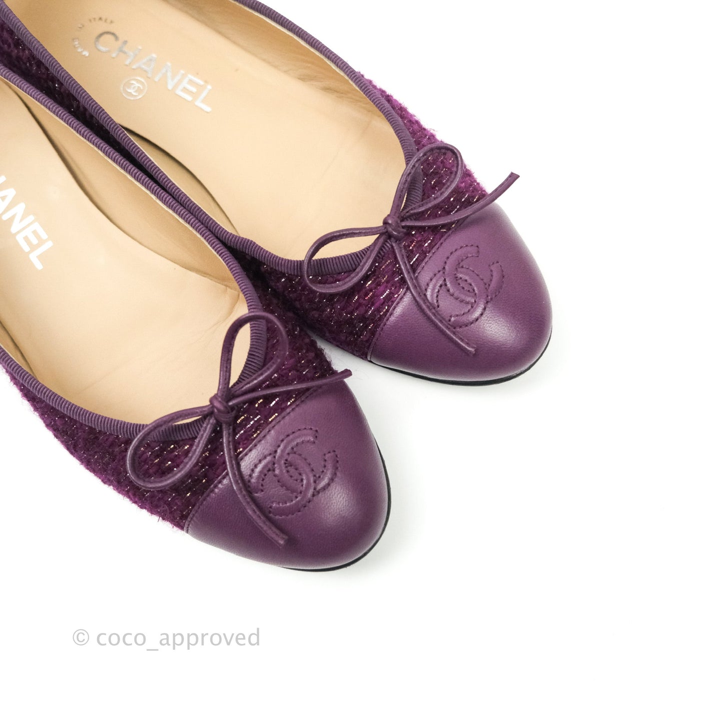 Chanel Ballerina CC Tweed Lambskin Purple Size 38 1/2