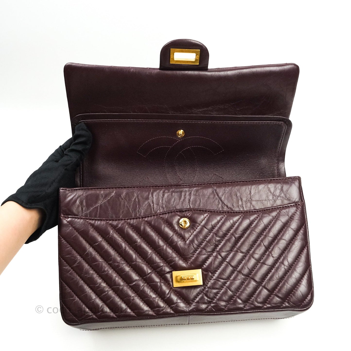 Chanel Reissue Chevron Dark Red Burgundy Aged Calfskin Gold Hardware 226