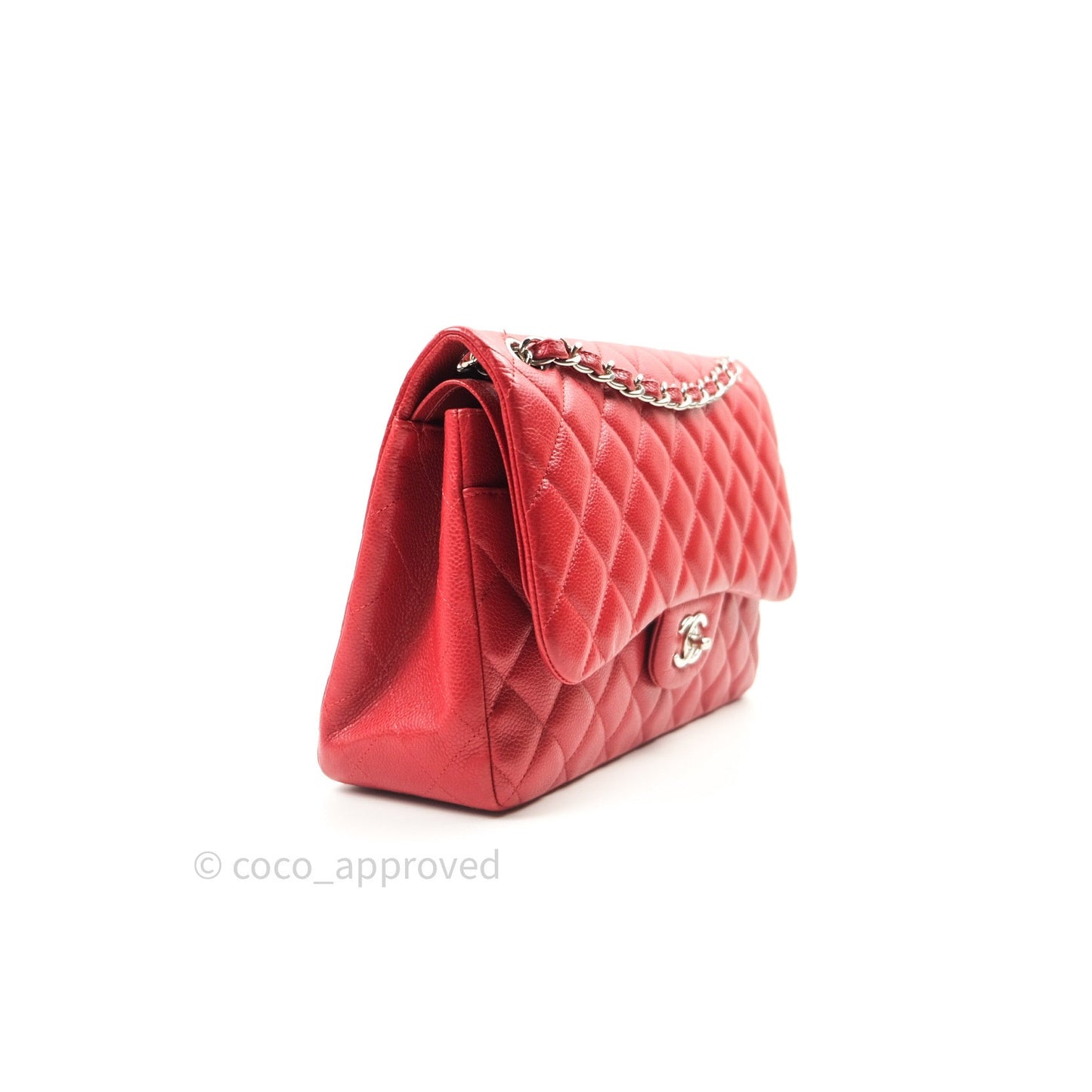 Chanel Jumbo Double Flap Red Caviar Silver Hardware⁣⁣
