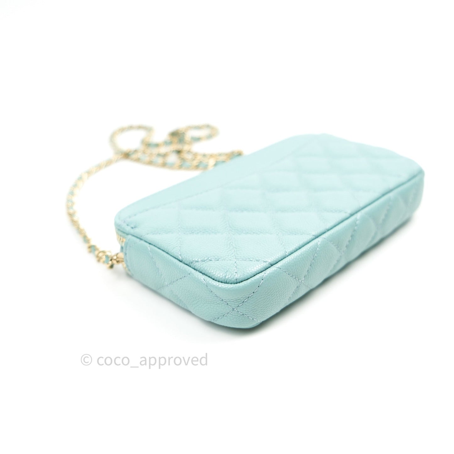 Chanel Tiffany Blue Caviar Clutch on Chain Gold Hardware 20C