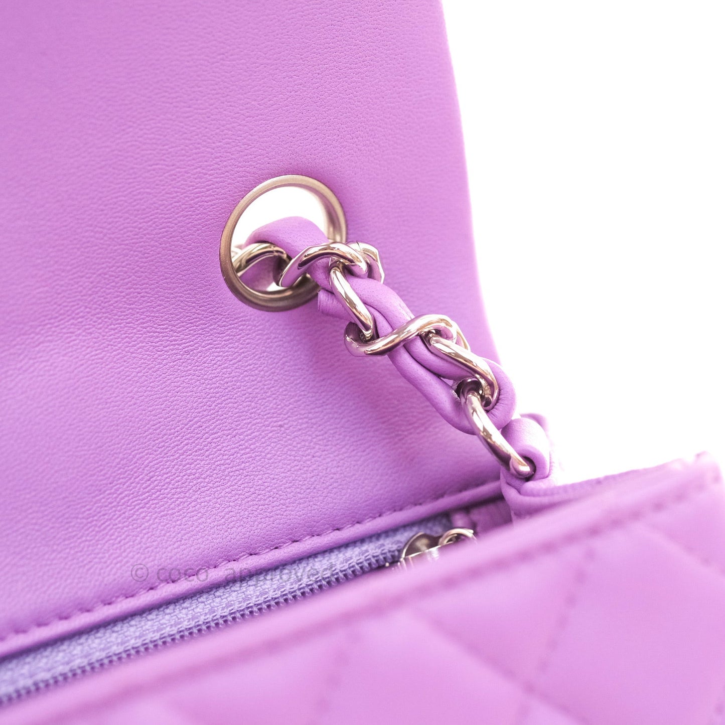 Chanel Quilted Mini Rectangular Flap Purple Lambskin Silver Hardware