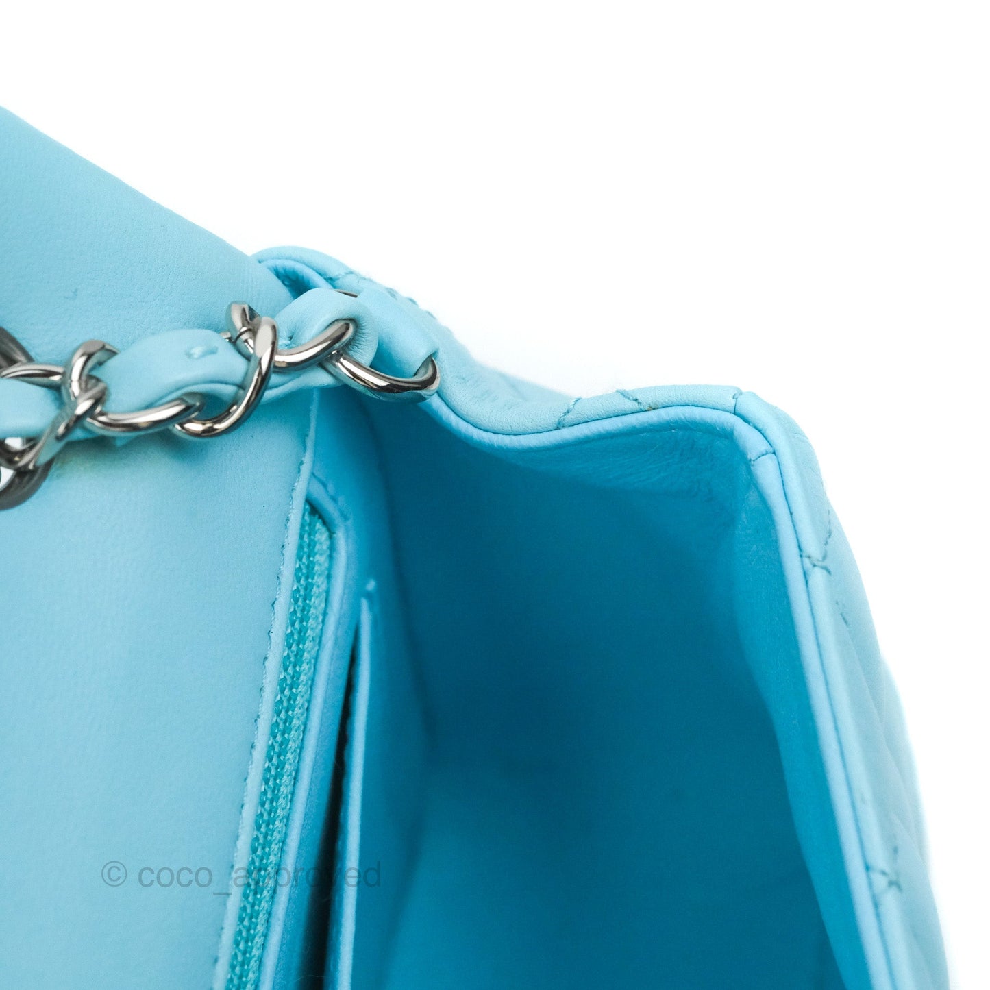 Chanel Quilted Mini Rectangular Flap Light Blue Lambskin Silver Hardware