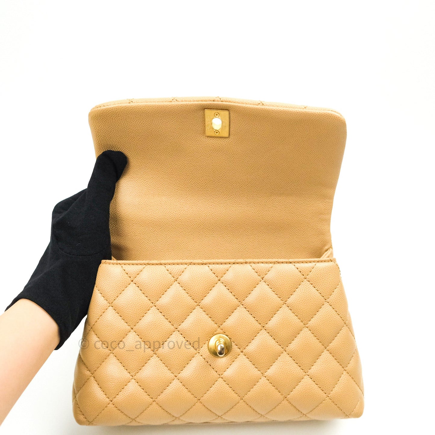 Chanel Mini Coco Handle Quilted Beige Caviar Gold Hardware Lizard Embossed Handle