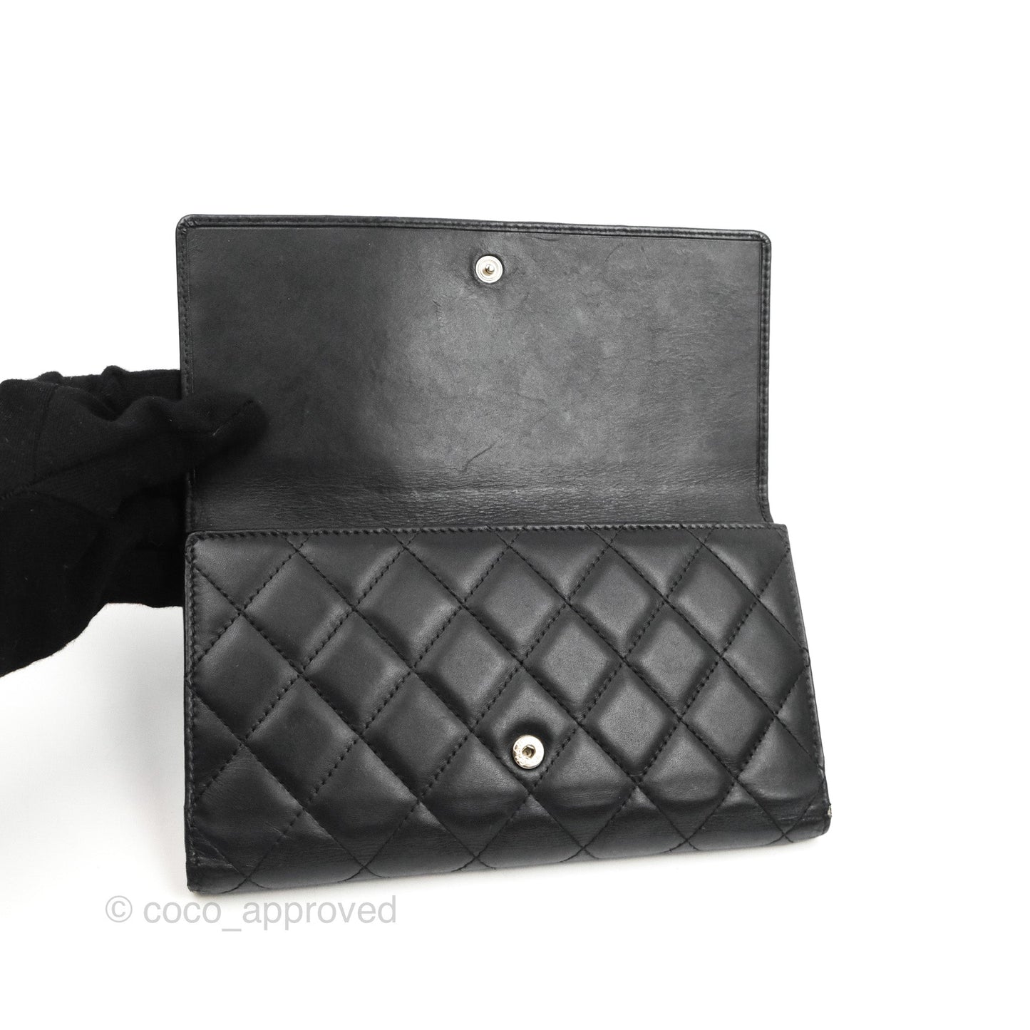Chanel Quilted Cambon Ligne Flap Wallet Black Lambskin Patent