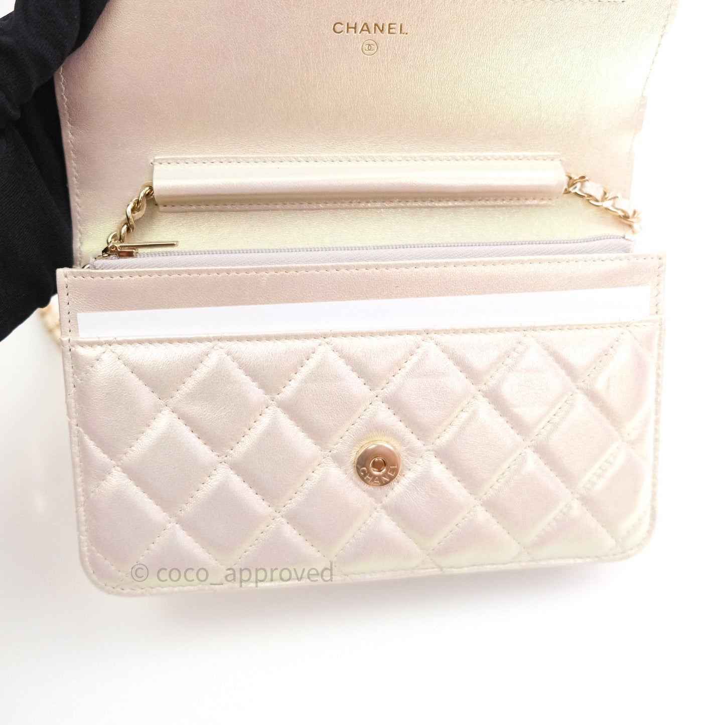 Chanel Quilted Wallet on Chain WOC Iridescent Ivory Gold Hardware 20A